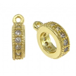 Brass Bail Beads Donut plated micro pave cubic zirconia 2.50x9x8mm in gold plated