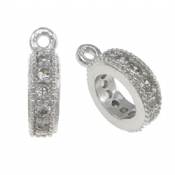 Brass Bail Beads Donut plated micro pave cubic zirconia 2.50x9x8mm in platinum plated