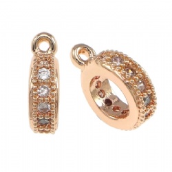Brass Bail Beads Donut plated micro pave cubic zirconia 2.50x9x8mm in rose gold plated