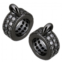 Brass Bail Beads Donut plated micro pave cubic zirconia 4x11x8mm in black plated
