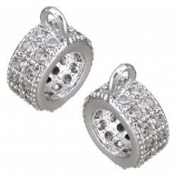 Brass Bail Beads Donut plated micro pave cubic zirconia 4x11x8mm in platinum plated